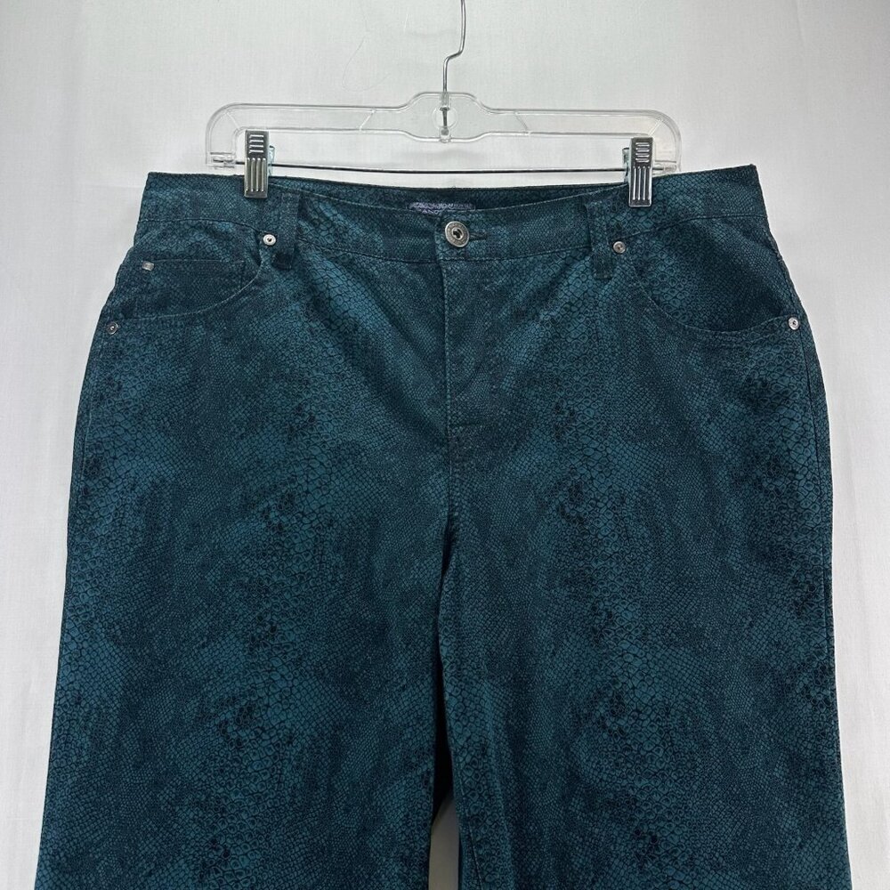 Bandolino Mandie Pants Women Sz 14W High Rise Straight Snake Print Stretchy Teal - Picture 3 of 11